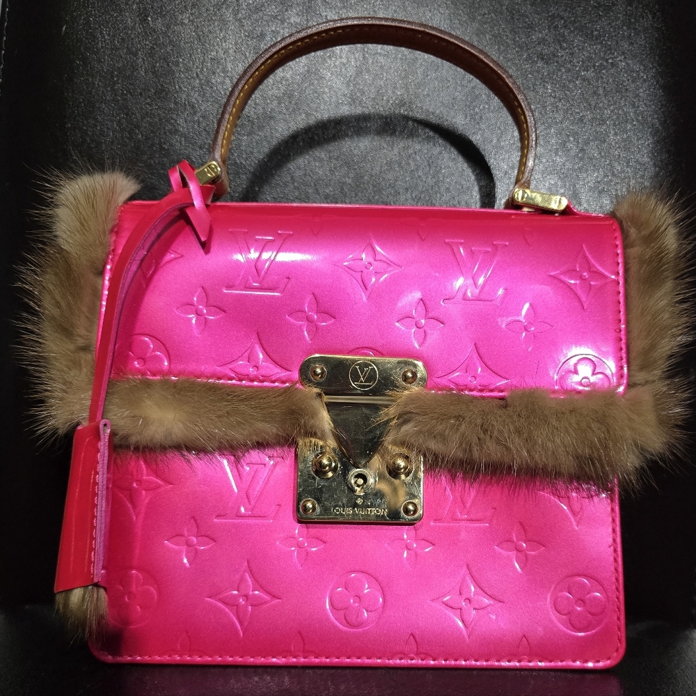 Louis Vuitton Neon Pink Satchel  with Fur Accent